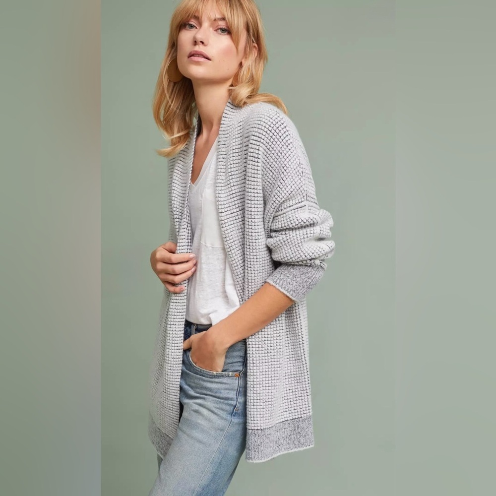 Anthropologie Sleeping on Snow Julienne Textured Slouchy Gray Cozy Cardigan Sz S